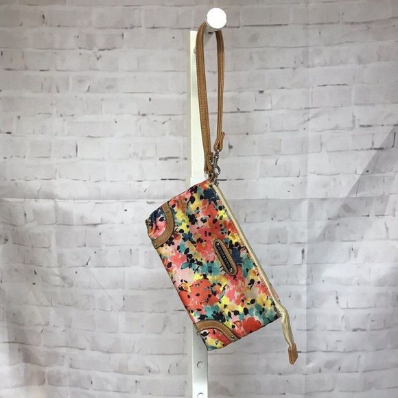 Franco Floral Wristlet Clutch Travel Purse Nylon Spring Summer Flowers 8.25 x 5 - Picture 4 of 9